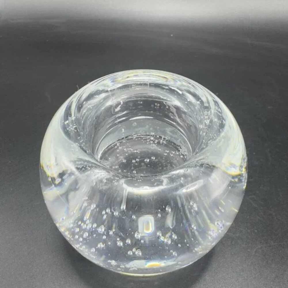 Clear Crystal Votive Candle Holder Made In Poland Small Bubbles Hollow‎ Bottom
